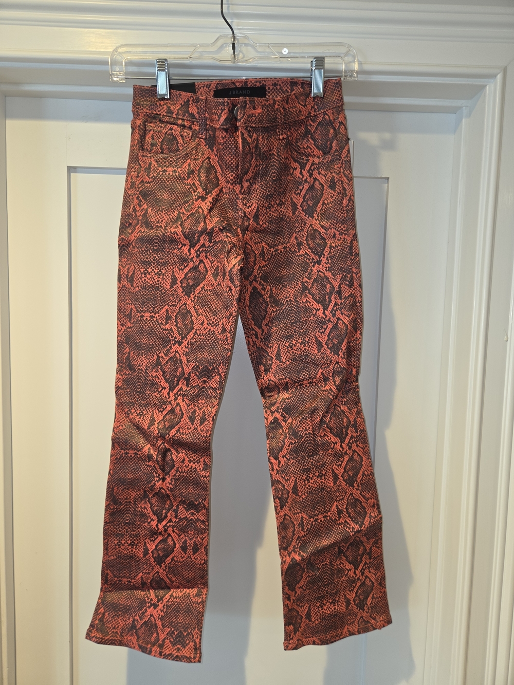 J Brand Red Snake-Print Flare Jeans